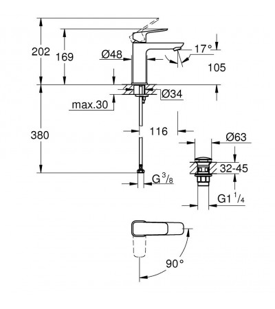 GRIFO LAVABO MONOMANDO CUBEO M CROMO GROHE