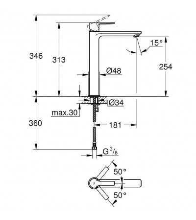 GRIFO LAVABO MONOMANDO CAÑO ALTO LINEARE XL CROMO GROHE
