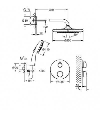 CONJUNTO DE DUCHA EMPOTRADO MONOMANDO GROHTHERM TEMPESTA 250 CROMO GROHE